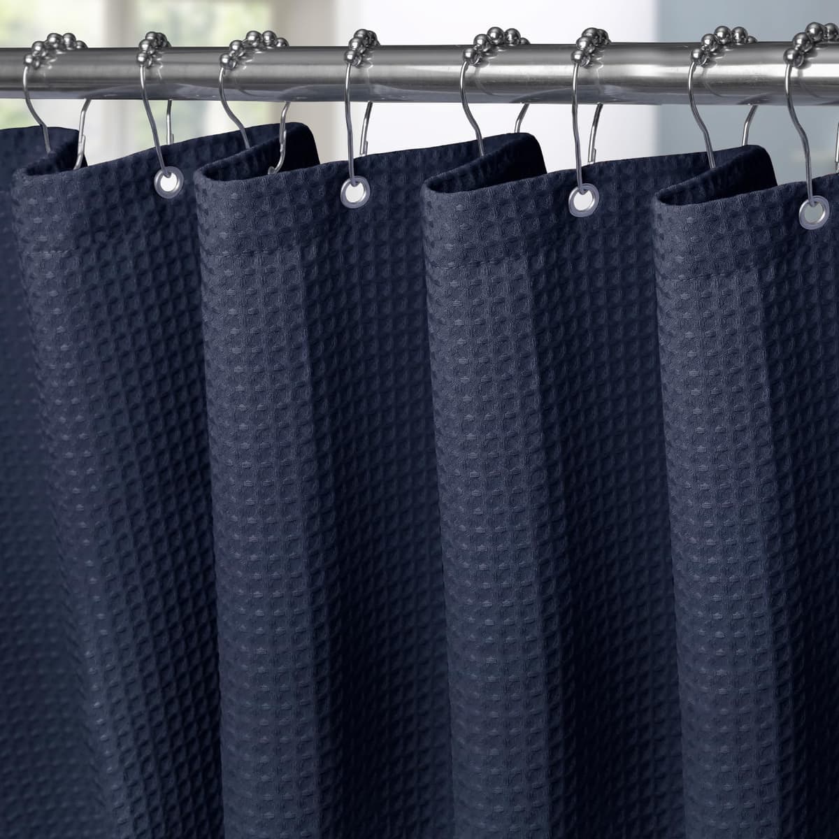 Cortina de Ducha para Baño Impermeable con Ganchos de Metal Cortina de Ducha de Tela Waffle Cortina de Baño Resistente y Antimoho para Bañera o Cabina - 152 x 182 cm (Blanco) — view 15