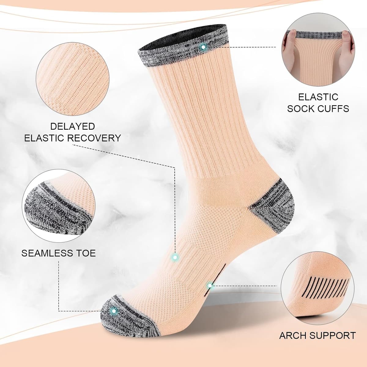 Women's 6 Pairs of Sports Running Hiking Cotton Breathable Trekking Cushion Socks for Outdoor Sports — view 5