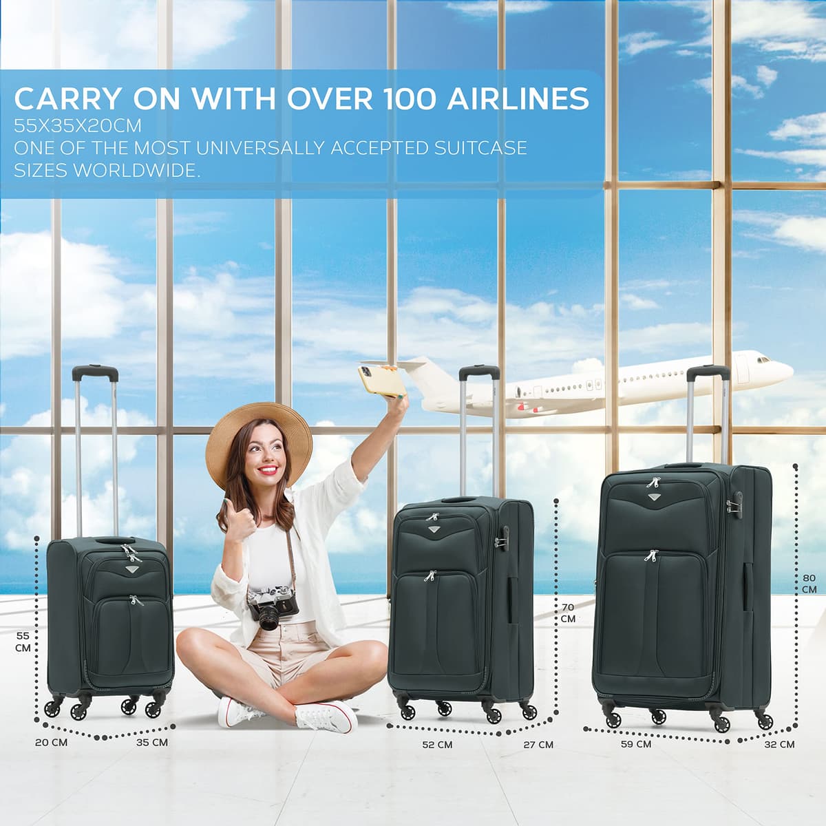 Flight Knight Lightweight 4 Wheel 800D Soft Case Suitcases Anti Crack Cabin & Hold Luggage Options Approved for Over 100 Airlines Including easyJet, BA & Many More! — view 2