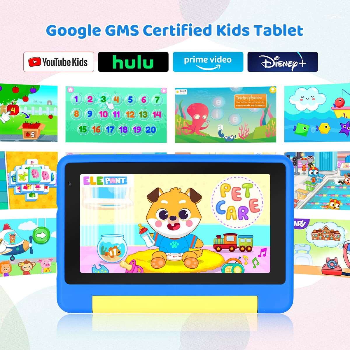 Whitedeer Kids Tablet, 7 inch Tablet for Kids 3-7 Ages 8GB RAM +64GB ROM, Android 13, Parental Controls, Dual Camera, Wi-Fi, Bluetooth, Type-C, Impact Resistant Case, Gift,Blue — view 2