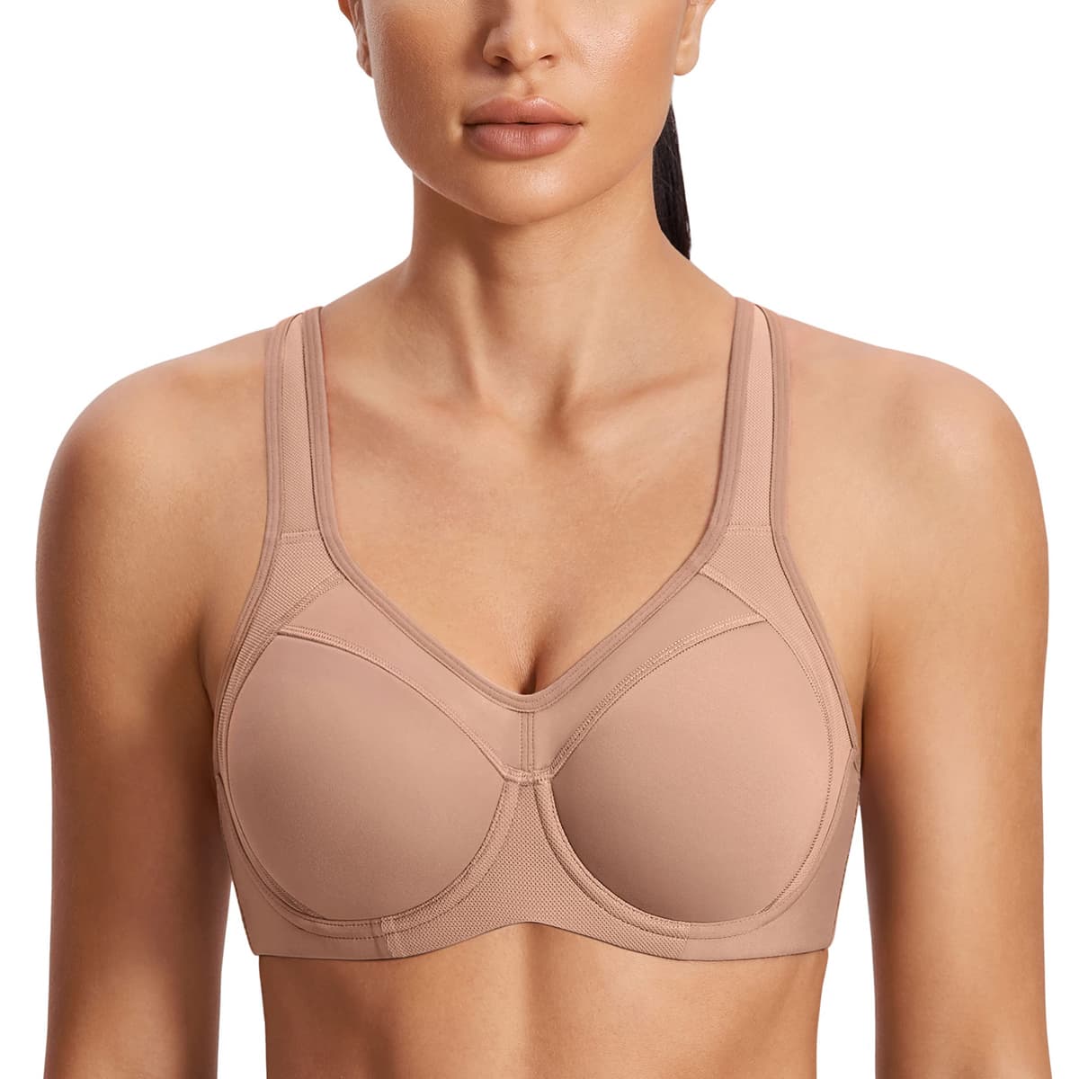 SYROKAN Women's High Impact Sports Bra Underwire Full Support Racerback Padded Running Bra — view 12