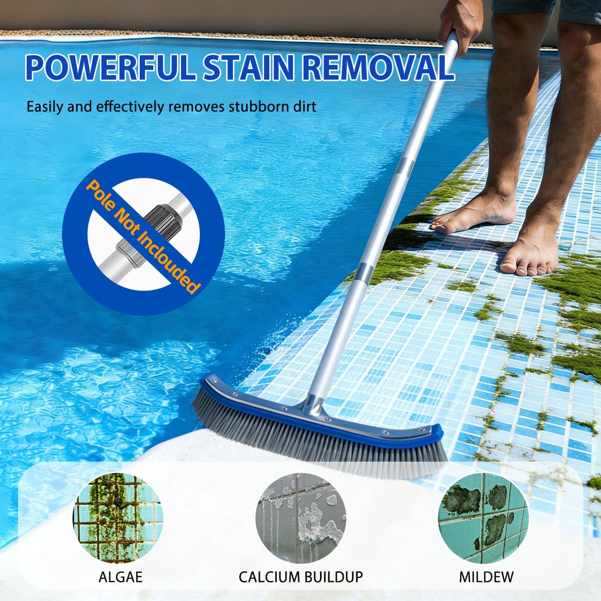 Cepillo Piscina 18 Pulgadas (45,7 cm) con cerdas de Acero y Nylon, Cepillo Limpieza Piscina con Base de Aluminio y Clip EZ para pértiga telescópica, Cepillo Resistente para Fondo y Paredes enterrada — view 5
