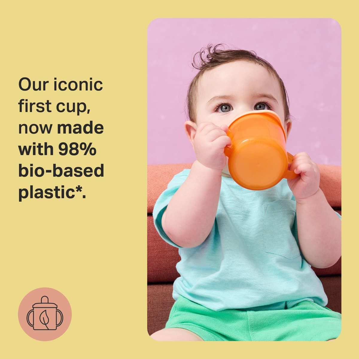 Tommee Tippee First Cup, 190ml, Non-Spill Sippy Cup for Babies 4 Months+, with Free-Flow Flip-Down Spout and Easy to Hold Handles, Orange, Blue and Green, 3 Pack — view 2