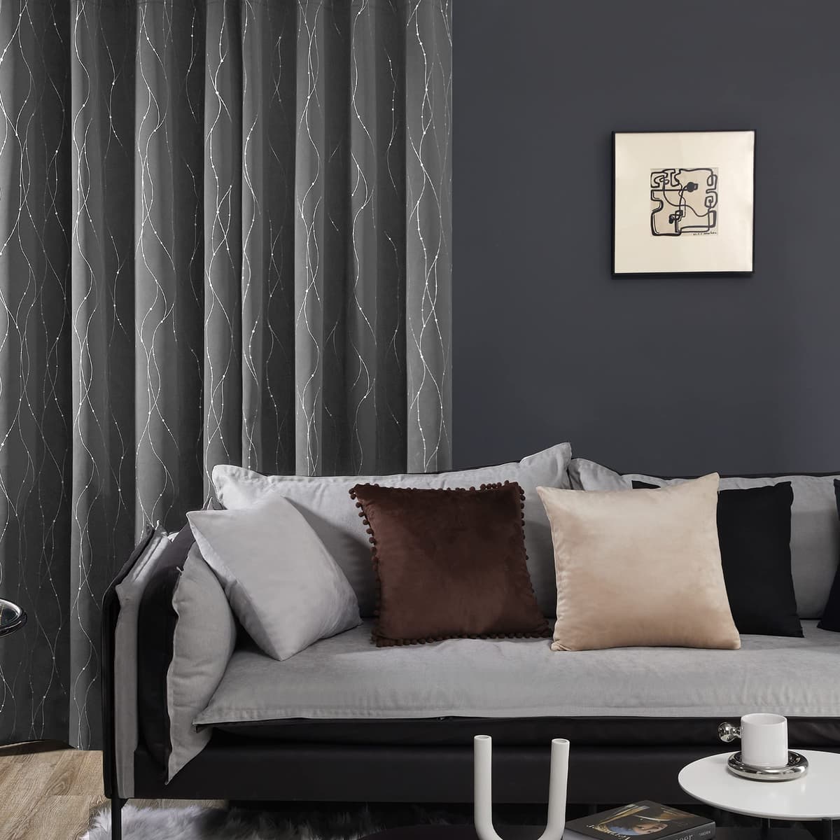 Deconovo Soft Dotted Line Foil Printed Blackout Curtains Thermal Insulated Curtains Eyelet Energy Efficiency Room Darkening Curtains for Bedroom 52 x 72 Inch Light Grey 2 Panels — view 3