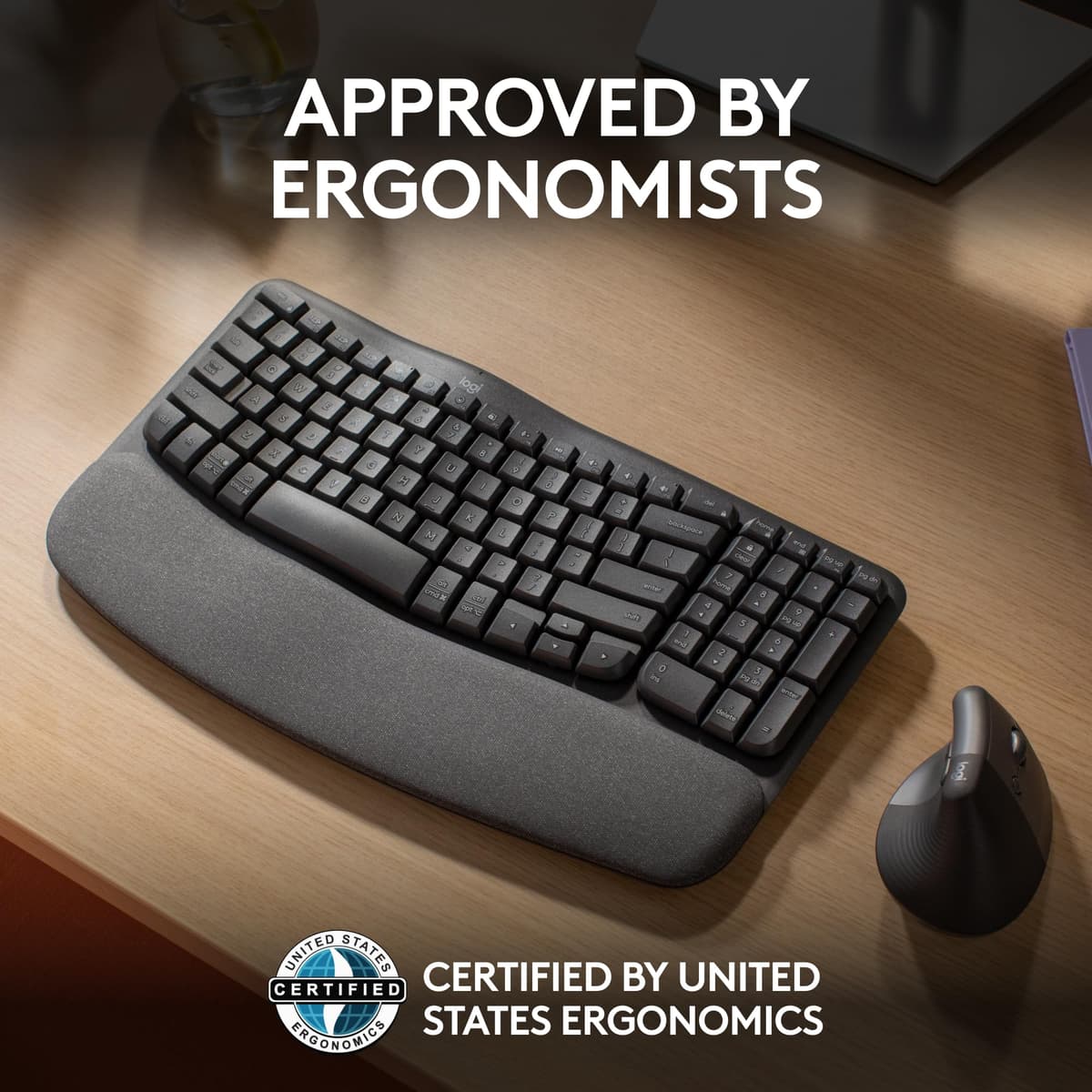 Logitech Wave Keys Wireless Ergonomic Keyboard with Cushioned Palm Rest, Comfortable Natural Typing, Easy-Switch, Bluetooth, Logi Bolt Receiver, for Multi-OS, Windows/Mac, UK English QWERTY - Graphite — view 5