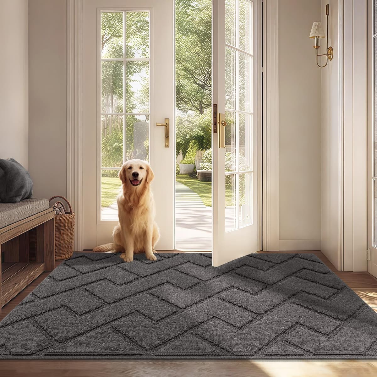 Biscpro Door Mats Indoor,Dirt Trapper Mat Absorbent Non-Slip Low Profile Doormat for Entrance,Inside, Kitchen,Front Door Mat Washable for Pets and Dogs— 50x80cm,Grey — view 79