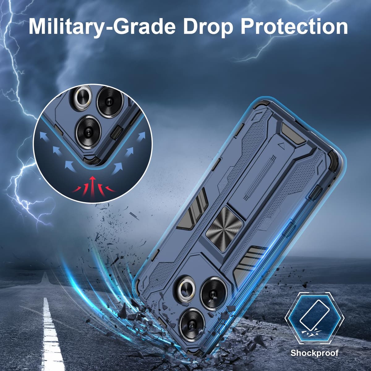 Funda para CMF Phone 2 Pro, Carcasa Antigolpes con Soporte anular metálico, Case Protectora de Grado Militar, Negro — view 987