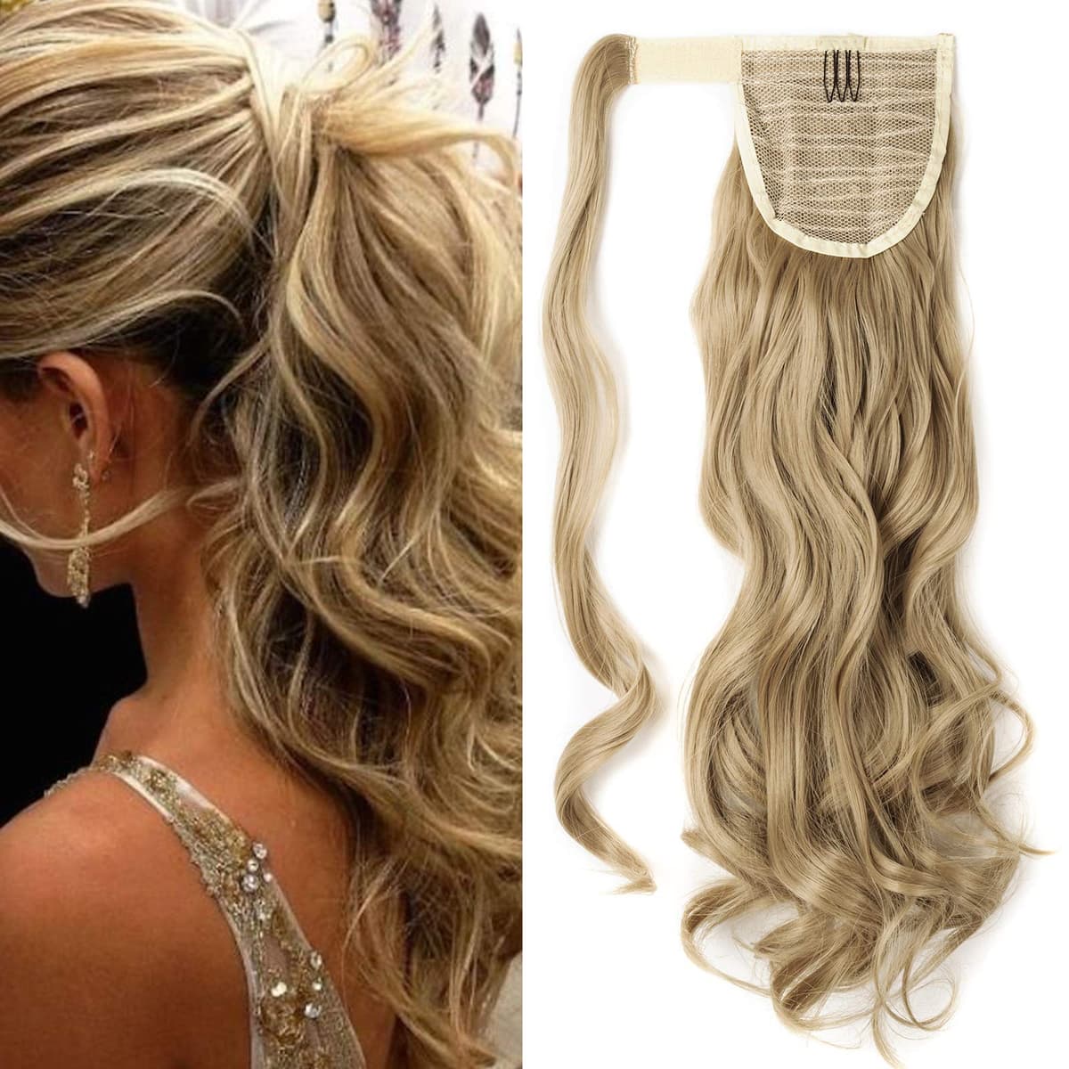 17"(43cm) SEGO Ponytail Long Synthetic Hair Looks Natural [Red Brown/Orange] Clip in Hair Extensions Curly Tail Ponytail Extension (90g) — view 20