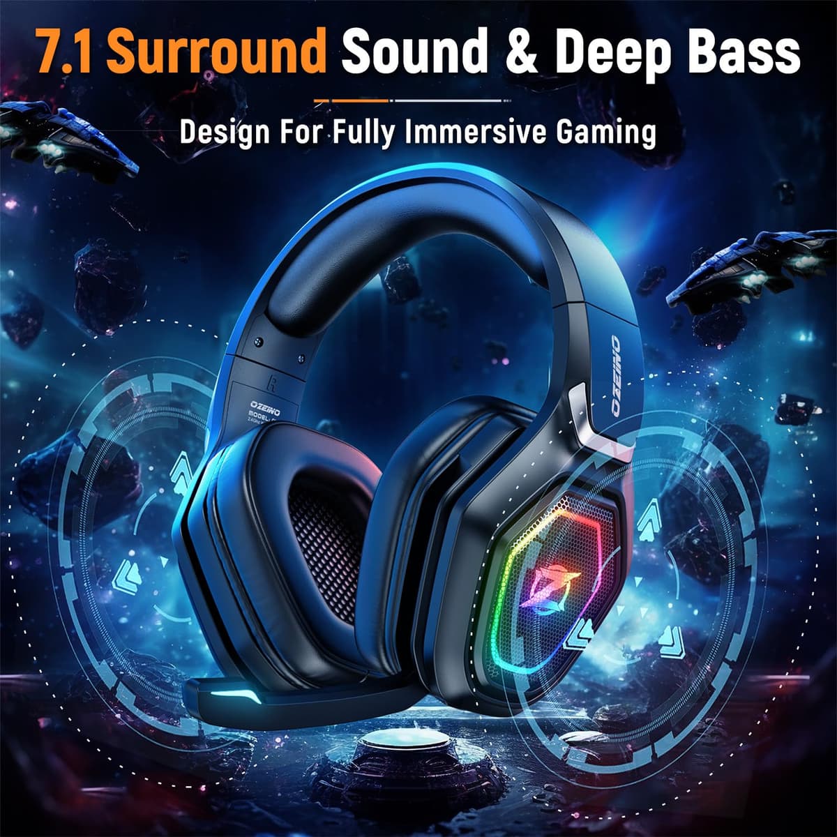 Ozeino Wireless Gaming Headset, Compatible with PC Ps5 Ps4 Boasts 2.4GHz Lossless Audio, USB & Type-C, Flip Microphone and 40-Hr Battery - Suited for Switch, Laptop, Mac — view 4