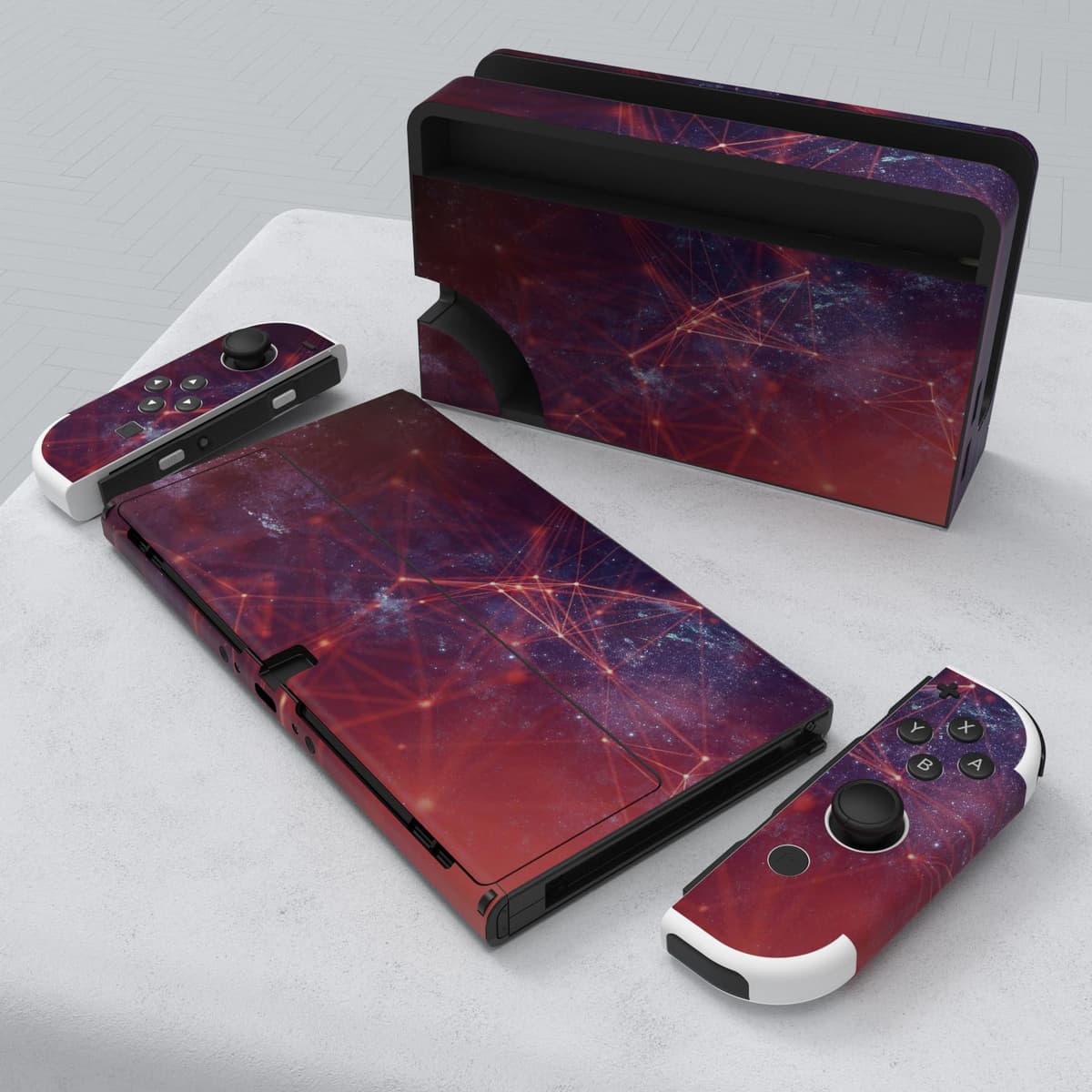 playvital Full Set Protective Stickers for Nintendo Switch OLED Model, Customized Vinyl Decal Skins for Switch OLED Console & Joycon & Dock & Grip - Nebula Galaxy — view 3