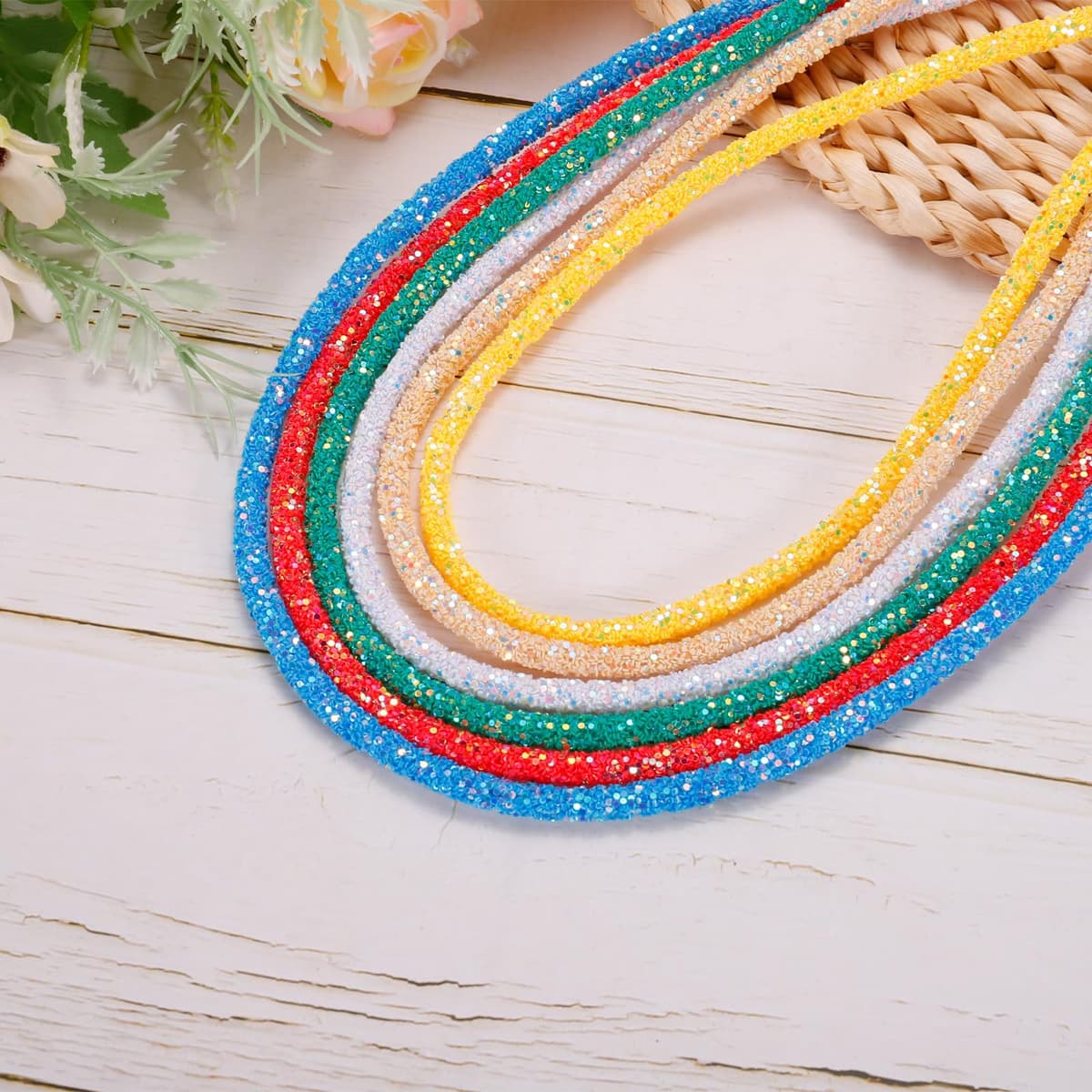 sourcing map 5 Yard 6mm 0.24 inch Glitter Sequins Rope Sequins Rhinestone Tube Cord for DIY Wedding Dresses Costume Clothing Shoes Jewelry Accessory Gray Silver — view 5