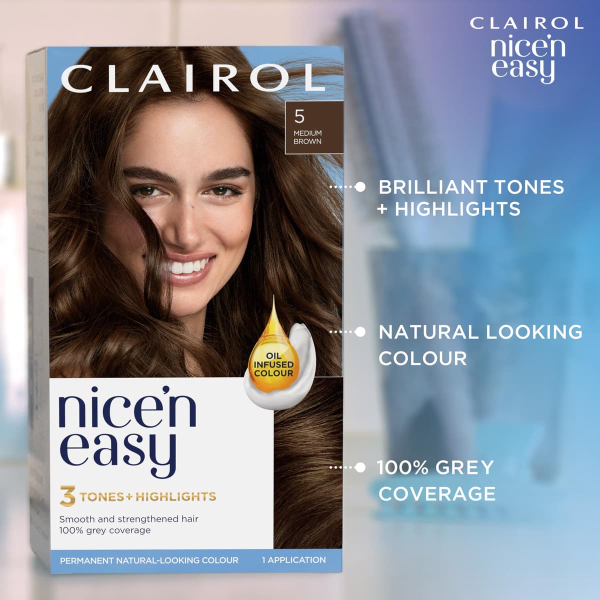 Clairol Nice'n Easy Crème, Natural Looking Oil Infused Permanent Hair Dye, 5A Medium Ash Brown — view 2