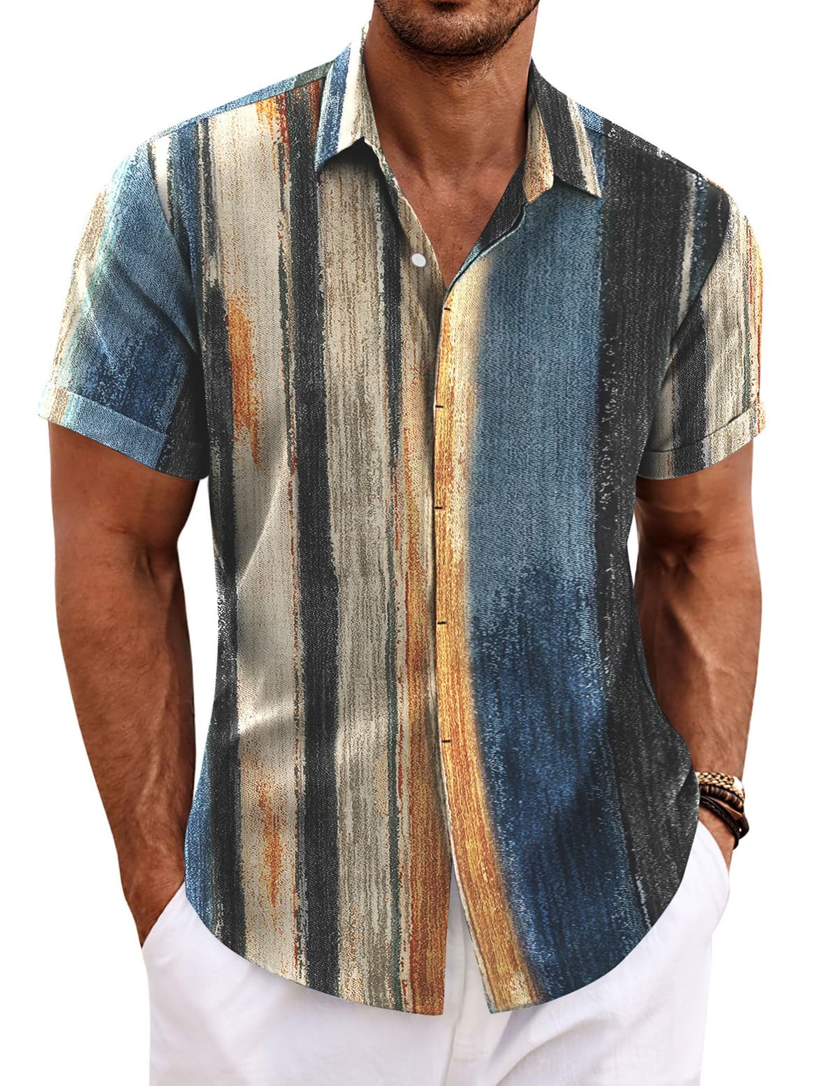 COOFANDY Men's Linen Shirts Short Sleeve Casual Shirts Button Down Shirt for Men Beach Summer Wedding Shirt — view 31