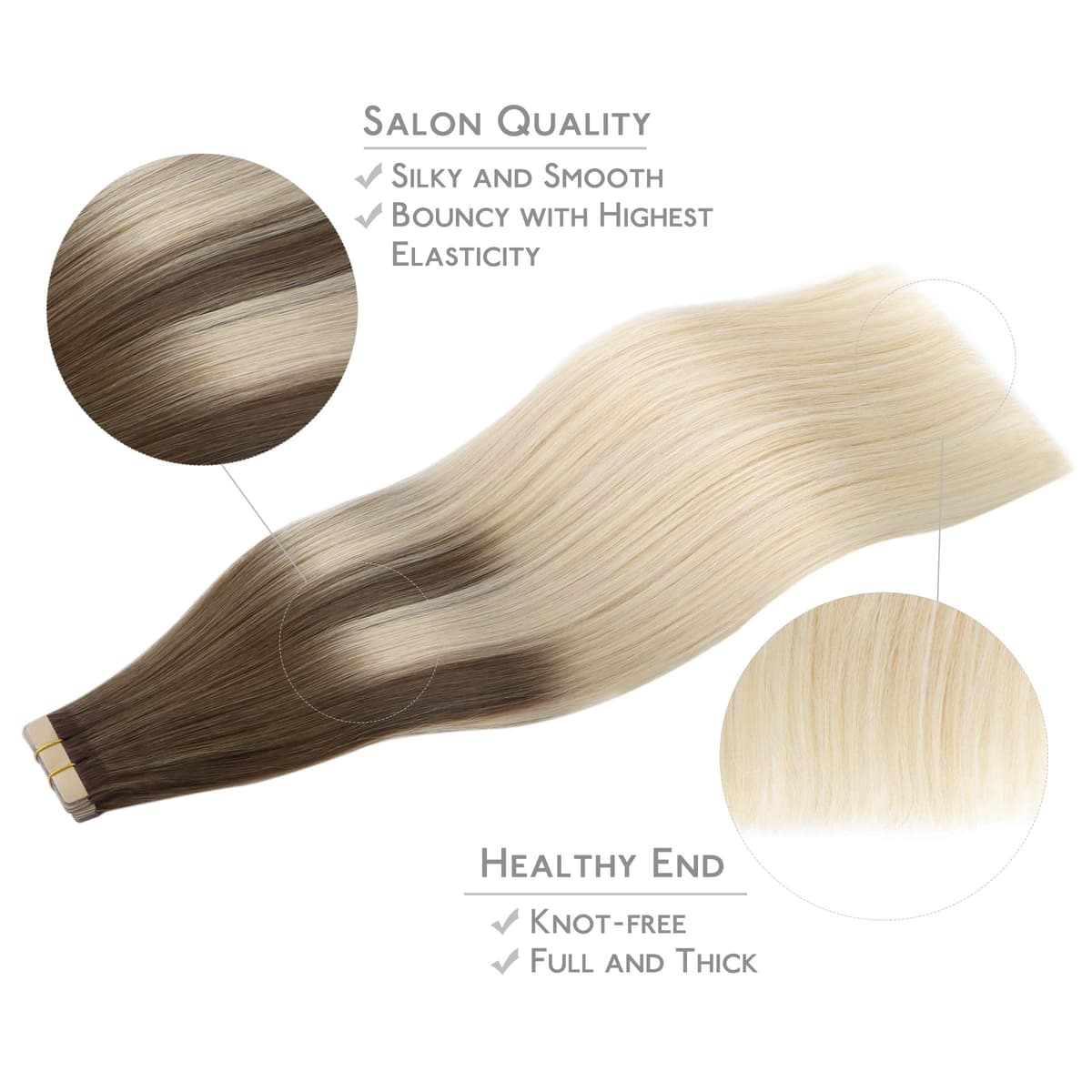 WENNALIFE Extensiones Adhesivas Pelo Natural, 35cm 50g 20 Piezas, Rubio Platino Extensiones de Pelo Humano Mujer Remy Extensiones Cinta Adhesivas Tape — view 2