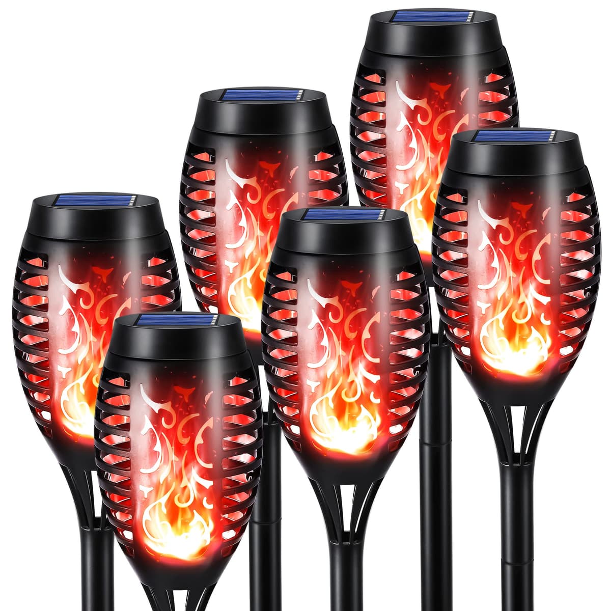 Geemoo 6 Pack Solar Flickering Dancing Flame Lights Waterproof Solar Torch Lights for Outdoor Garden Patio Pathway Yard Driveway Decorative, Warm White — view 12