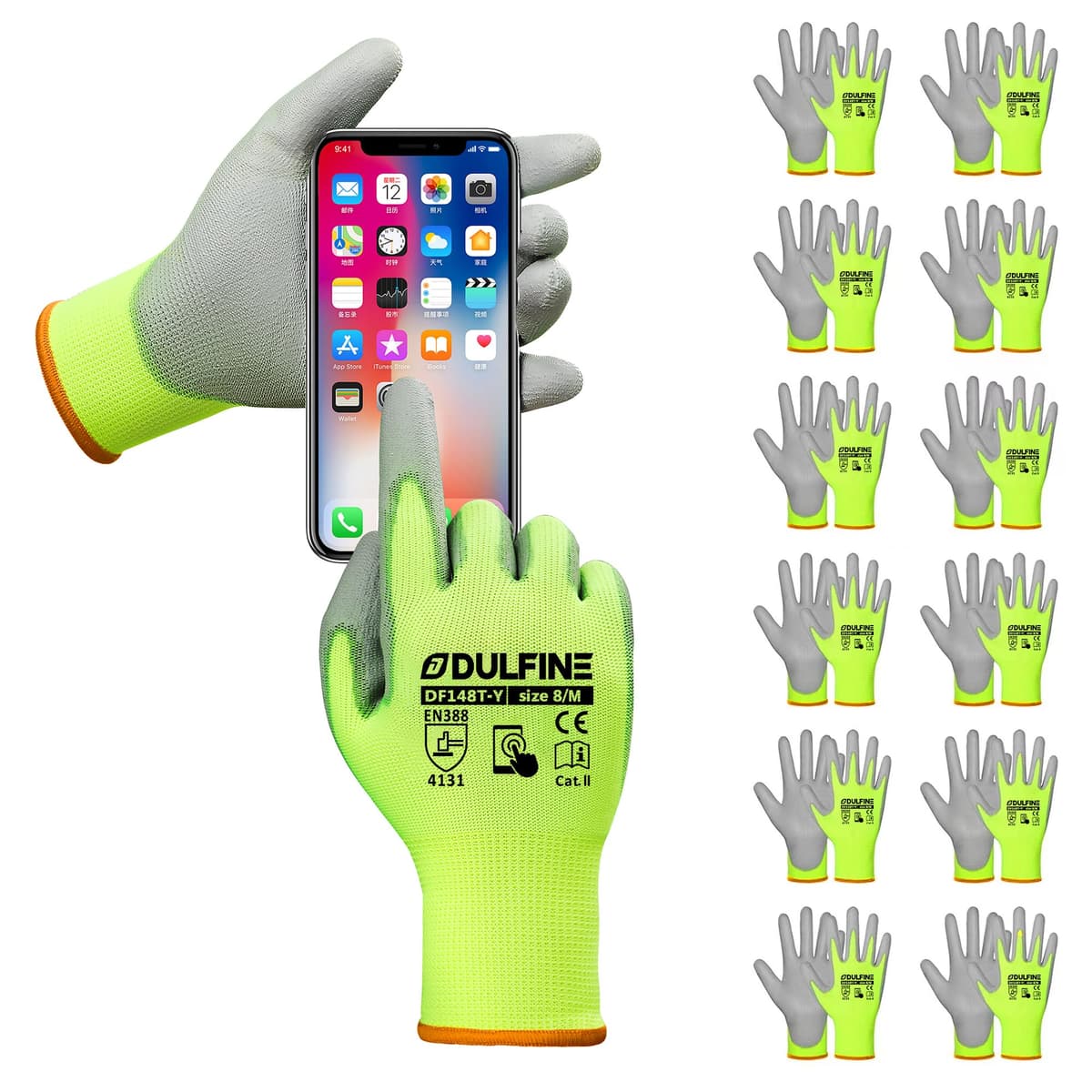 DULFINE Ultra-Thin PU Coated Work Gloves-12 Pairs,Excellent Grip,Nylon Shell Black Polyurethane Coated Safety Work Gloves, Knit Wrist Cuff,Ideal for Light Duty Work. (X-Small) — view 26