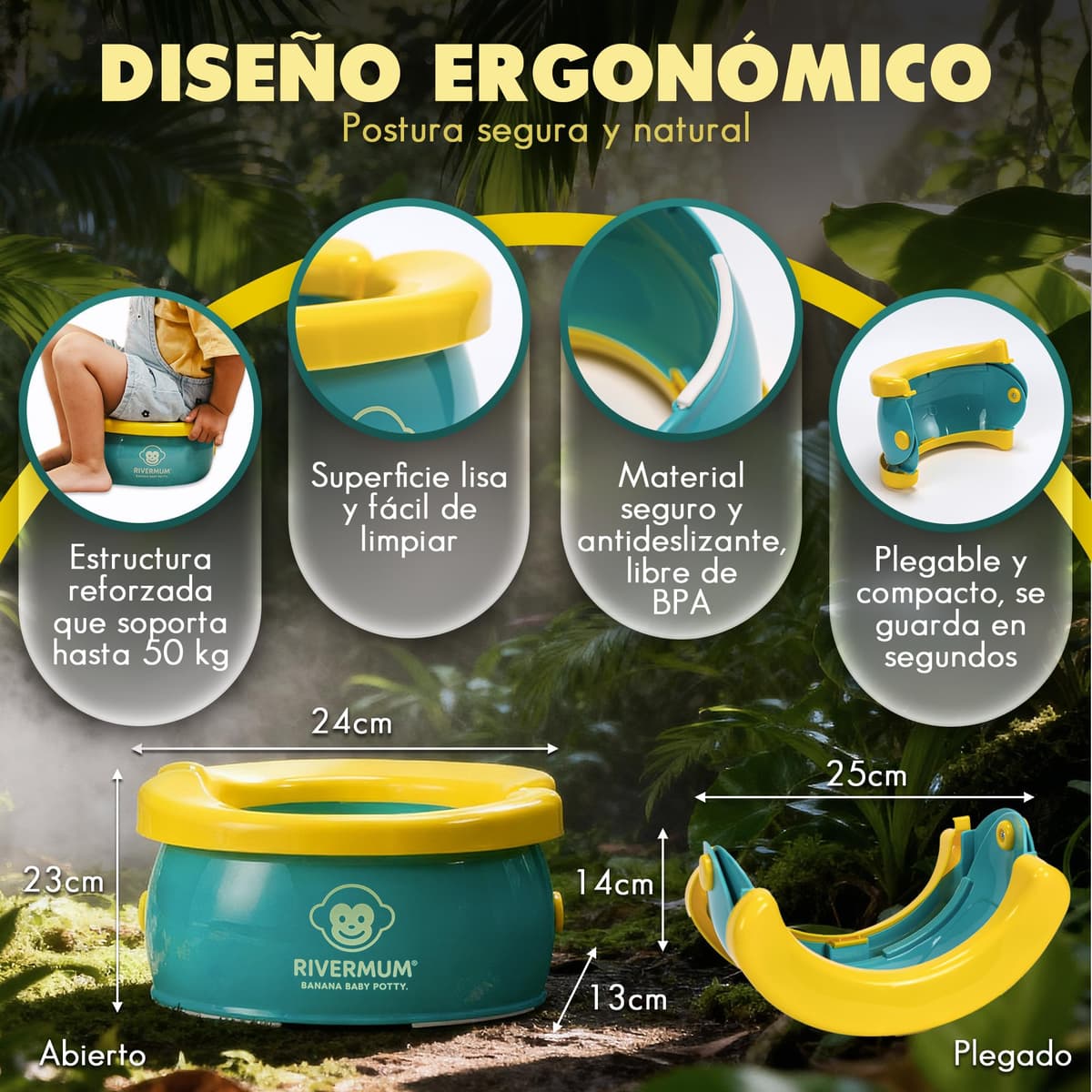 Kit Orinal Portatil Niños Plegable Banana XL, Orinal Infantil Pórtatil para viajes o casa, WC Inodoro portatil Niños, Potty Training, Incluye Bolsas, Pegatinas y Cacalendario (VERDE) — view 4