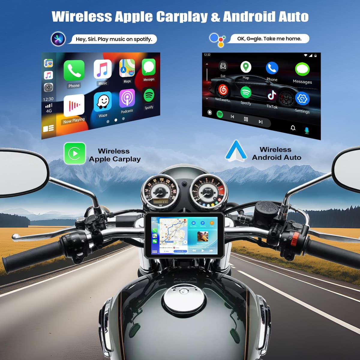 CAMECHO Motorrad CarPlay mit Dual-Kameras, 8.1“ Wireless CarPlay & Android Auto IPS68 Bildschirm, Motorrad navi Unterstützung Bluetooth/Mirror-Link/Bluetooth/EQ/Druckdetektion — view 3