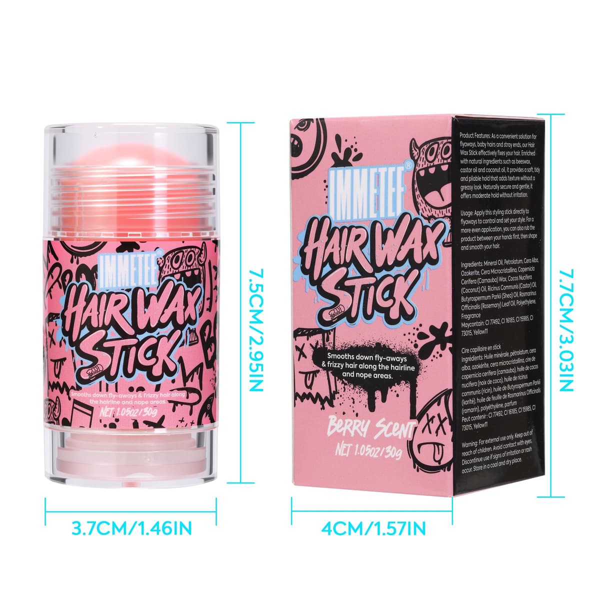 immetee Barra de Cera para el Cabello Mujer - Control Antifrizz y Mechas Sueltas - No Grasa, Sin Residuos, Fijador para Peinados, Pelucas y Control de Contorno, 1.05oz/30g (Arándanos) — view 11