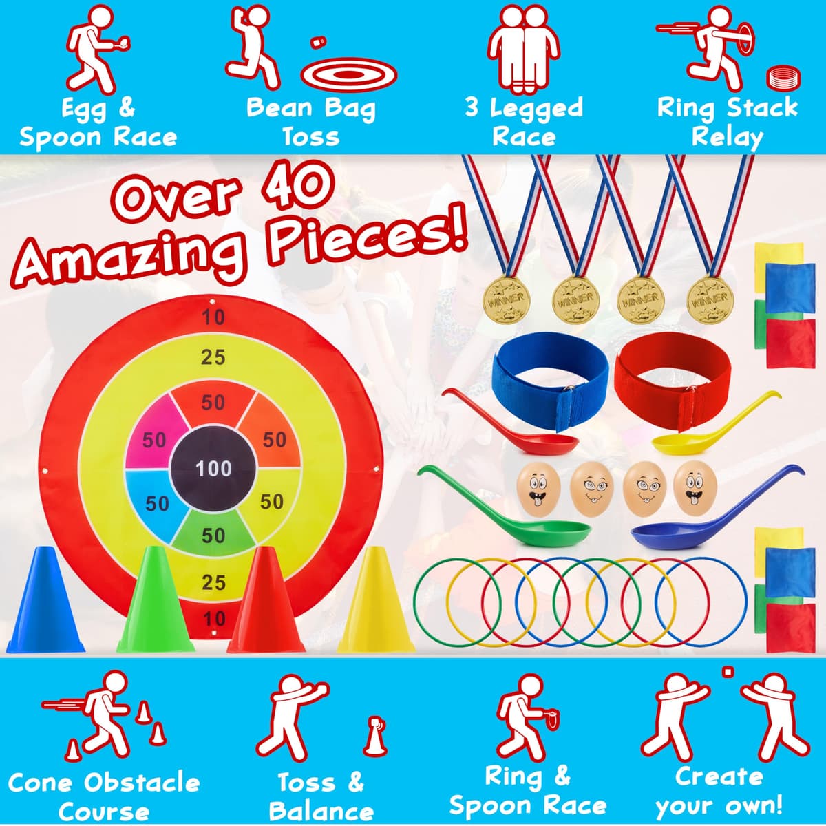 KreativeKraft Kids Games Outdoor Play Equipment for Kids Adults Family Garden Toys Sports Day Kit Egg and Spoon Race Ring Toss Sack Race Bean Bag Snakes and Ladders — view 4