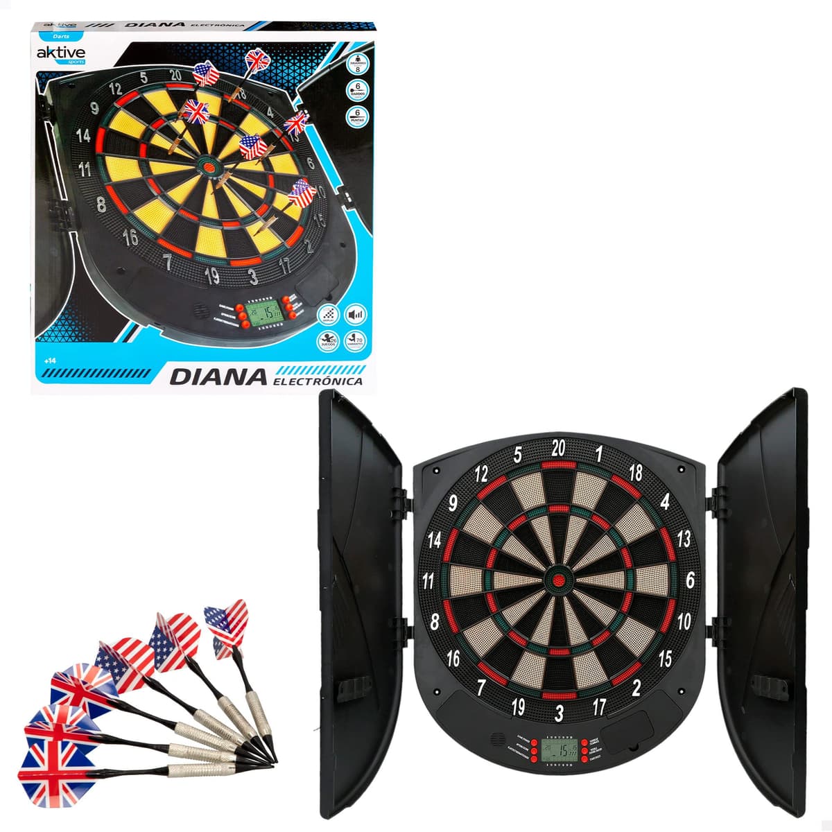 AKTIVE Diana electrónica multijuegos para niños y Adultos, Diana de Dardos Digital de Pared, Juguete Deportivo, Juguete de puntería, Diana de Dardos (54012) — view 3