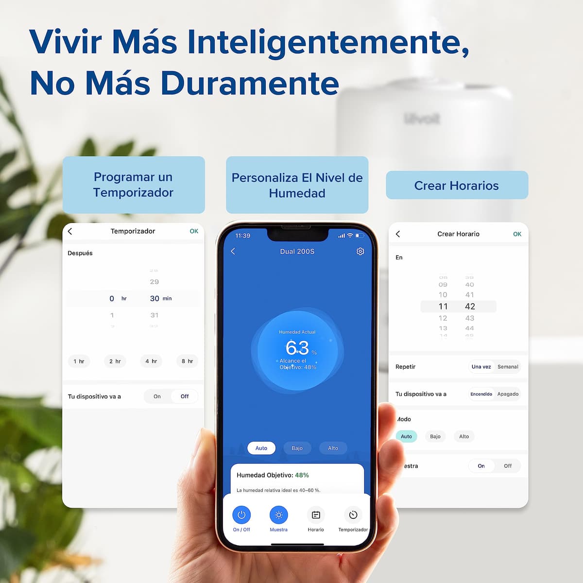 LEVOIT Humidificador Inteligente de Niebla Fría para Habitación y Bebé con Sensor, Control por APP y Voz, Difusor Aceites Esenciales, Temporizador a Cuarto,＜28dB, 3L Top-Fill, Blanco — view 7