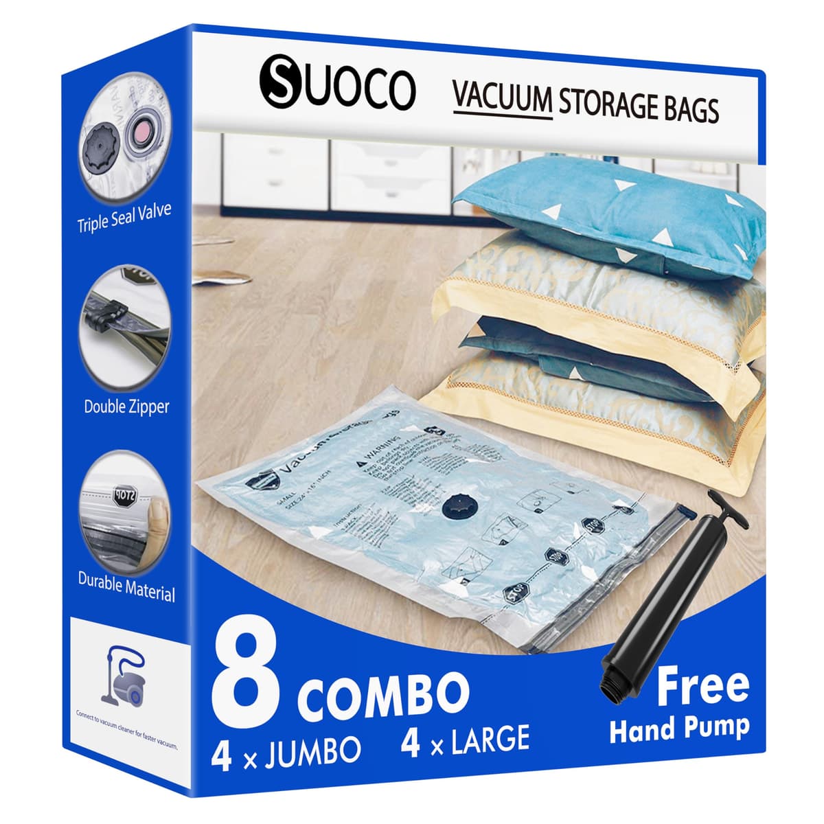 SUOCO Bolsas al Vacío Ropa, Juego de 20 Bolsas (4J + 4L + 6M + 6S) con Bomba Eléctrica, Bolsas de Almacenaje al Vacío para Ropa y Edredones, Viaje y Hogar, Resistente y Reutilizable — view 11