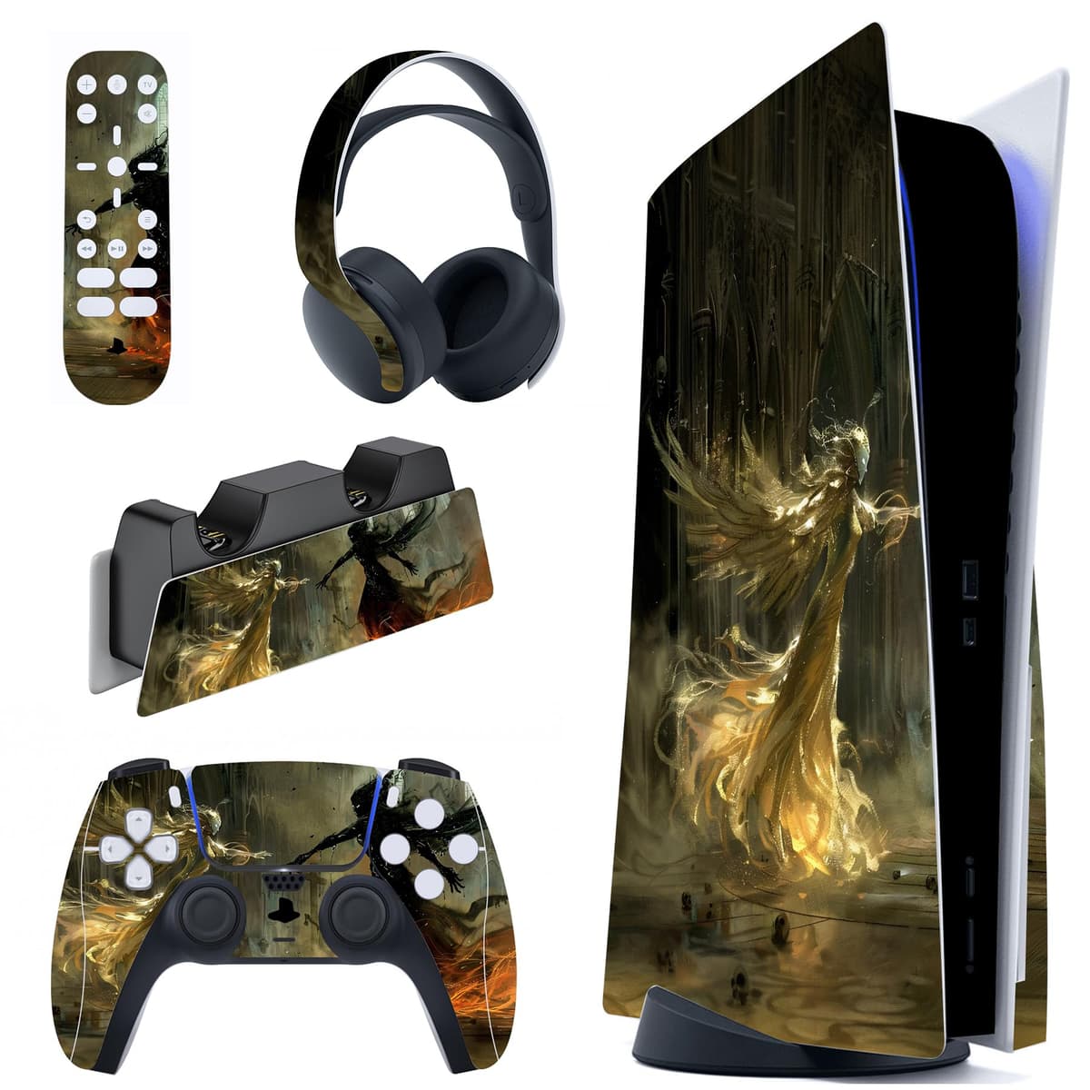 PlayVital Calcomanía Vinilo para ps5 Edición Disc - Pegatina Completa para Consola, Control, Base de Recarga, Control Remoto y Audífonos, Cubierta Protectora Adhesiva(Efecto de Mármol Dorado Rosa) — view 51