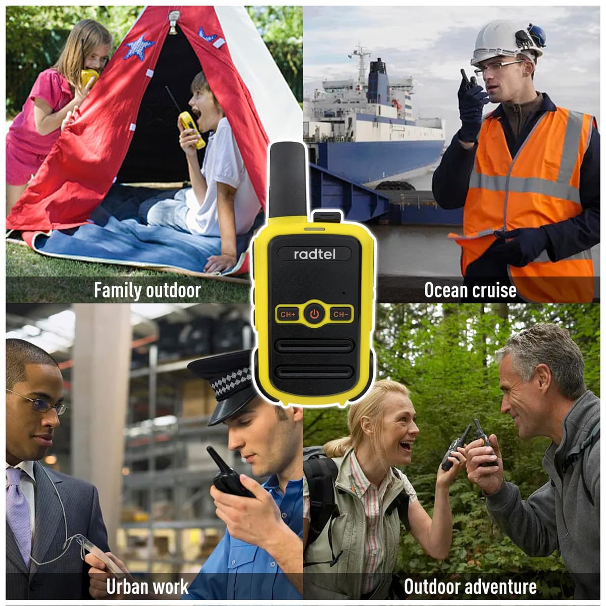 Radtel RT12 PMR446 Walkie Talkie Recargables 16 Canales Licencia Libre Radio CTCSS DCS Walky Walky Radiocomunicación con Carga Tipo USB para Construccion Restaurante Supermercado (Yellow) — view 5