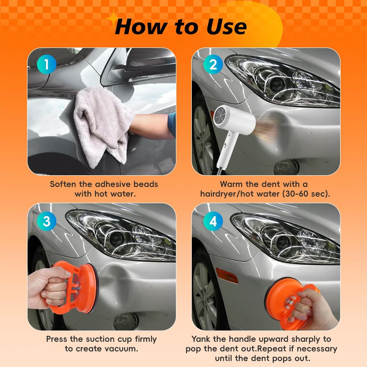 Car Dent Puller, 3 Pack Dent Removal Tool with High Strength Suction Cups Car Dent Remover Dent Removal Kit for Car Surface,Glass,Tiles Lifting and Objects Moving (1 Large+2 Small) — view 5