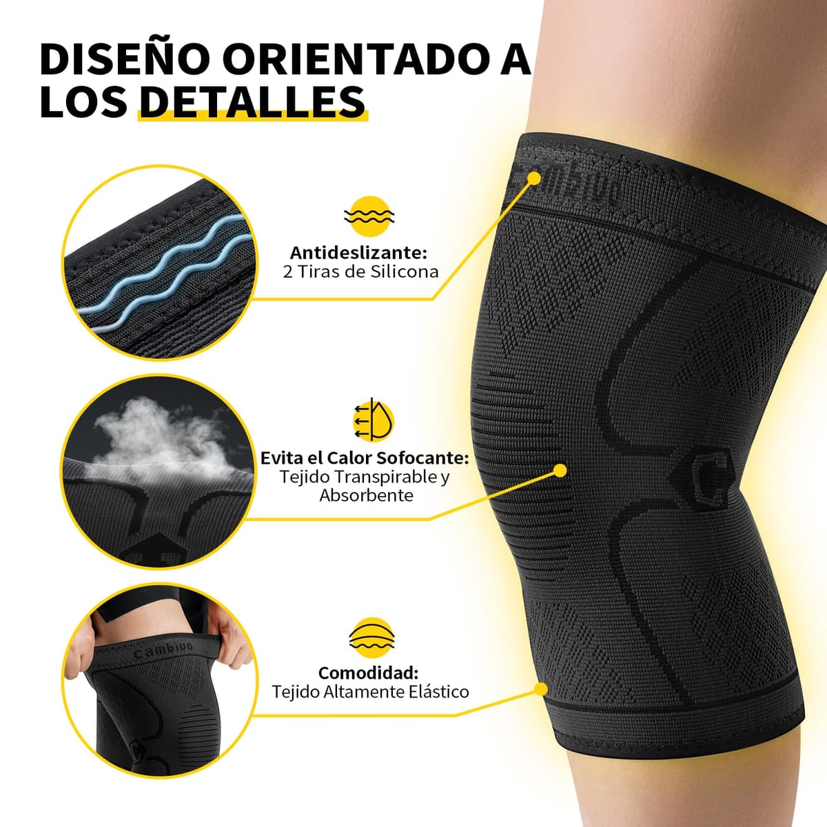CAMBIVO 2Pcs Rodilleras Gym de Compresion, Rodilleras Menisco y Ligamento, Rodillera Transpirable y Antideslizante para Gym, Voleibol, Baloncesto, Correr, Bicicleta, Unisex — view 4