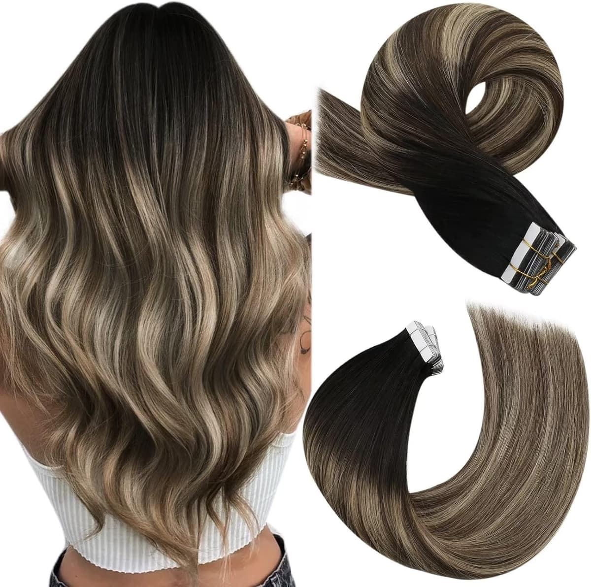 Moresoo Tape in Hair Extensions Human Hair Ash Blonde with Bleach Blonde Tape Hair Extensions Blonde Real Human Hair Extensions Tape-ins 12 Inch 20 Pieces/30g #P18/613 — view 90