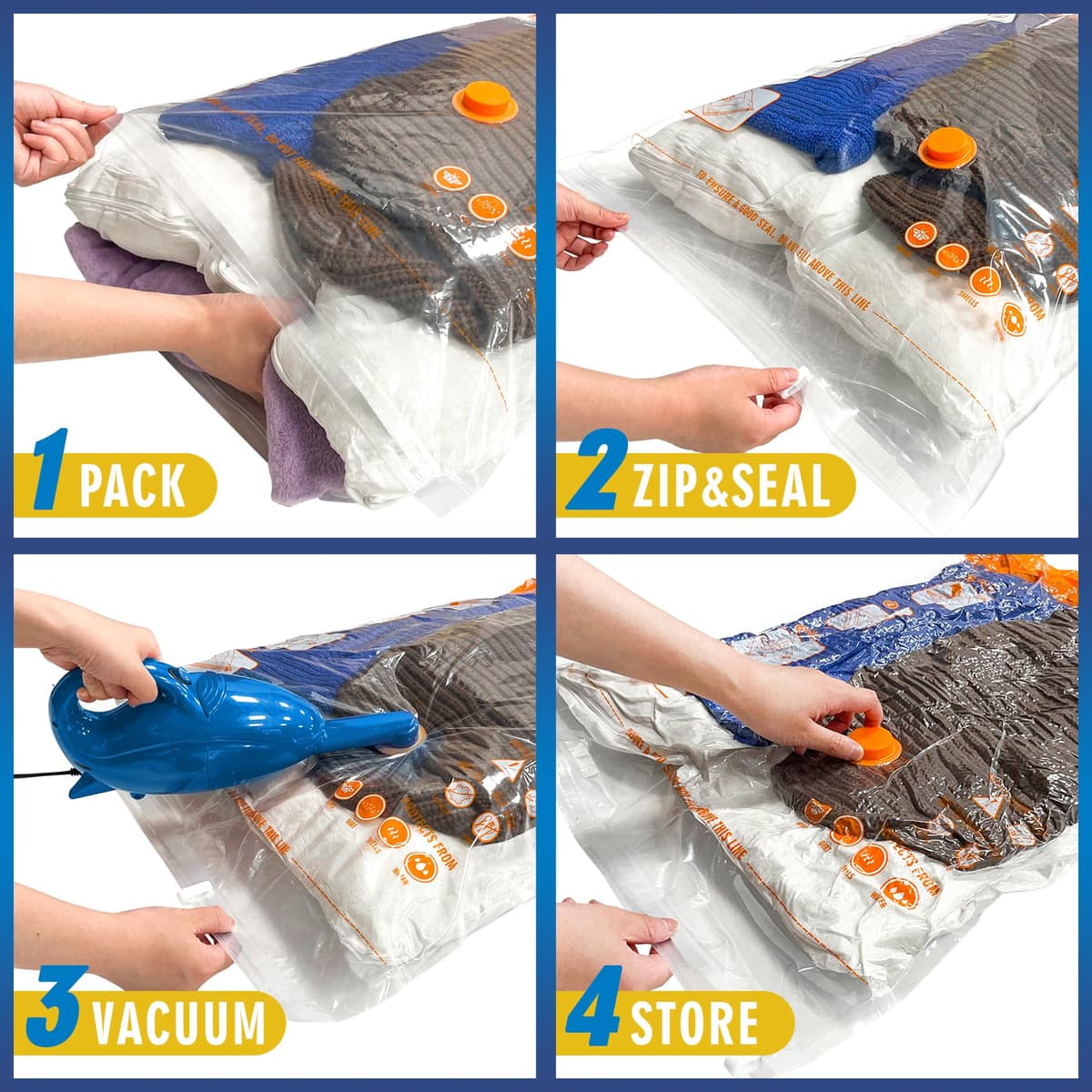 STORAGE MASTER Space Saver Bags for Travel and Home Reusable Vacuum Storage Bags Save 80% More Storage Space Work with Vacuum Cleaner (9 Combo, No Pump Included) — view 4