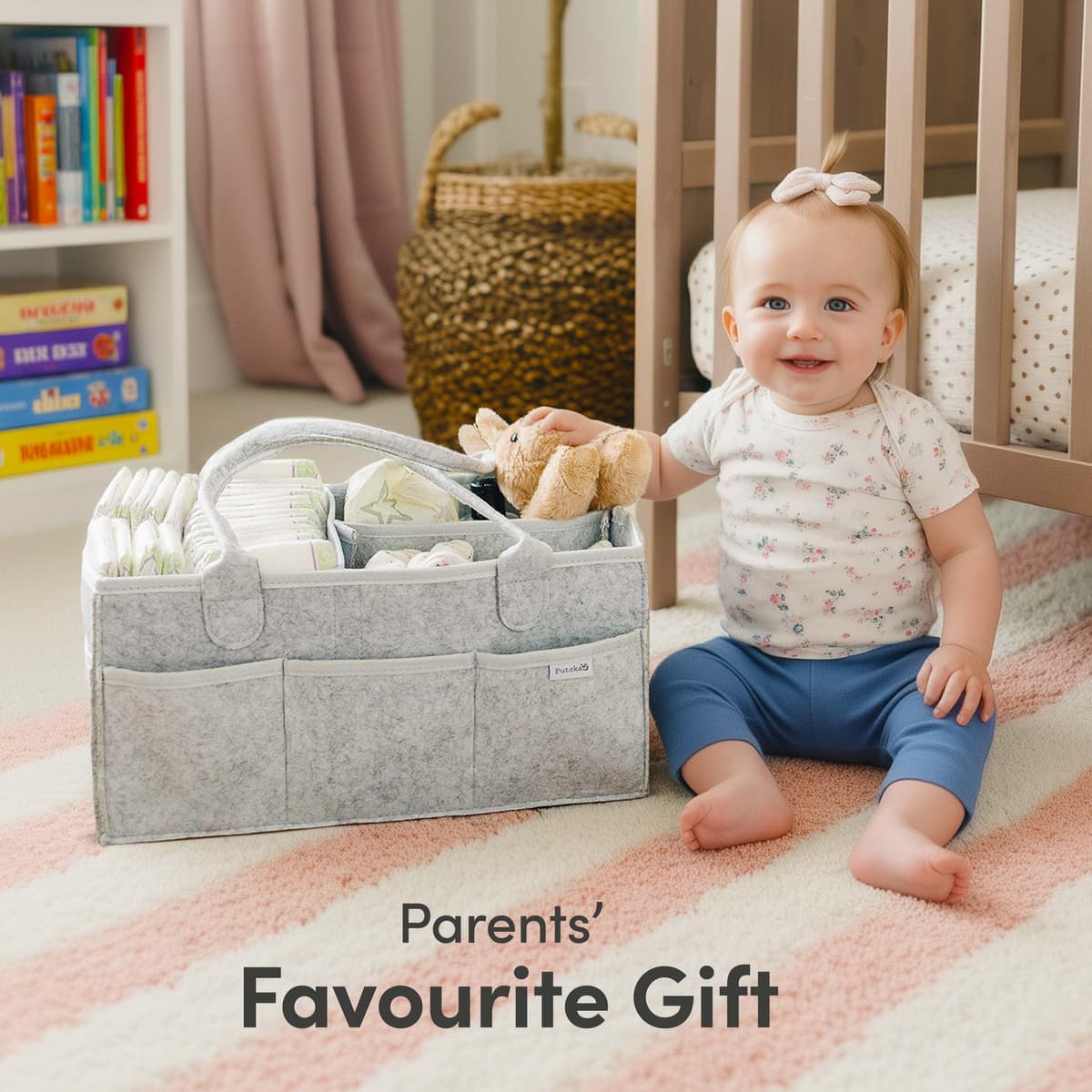 PUTSKA Nursery Storage Basket - Baby Nappy Caddy Organizer for Nappy Station, Newborn Essentials, Baby Shower Gifts and Registry Must-Haves for Boy or Girl — view 6