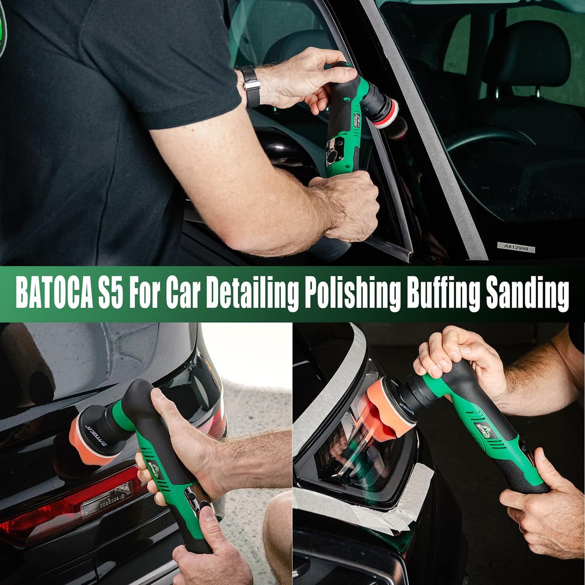 BATOCA S5 Cordless Mini Car Polisher Buffer Sander Dual Action & Rotary Polishing Machine 2X 12V Battery with 1" 3" Polishing Pads Kit for Car Motorcycle Detailing Polish Buffing 6-Speed 2000-5500RPM — view 2