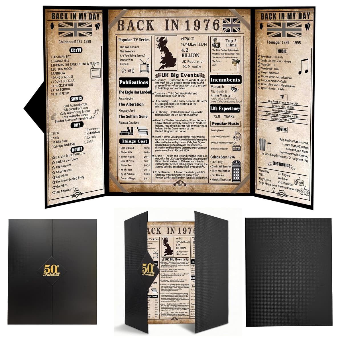 back in 1966 60th Birthday Gifts for Men - Large 60th birthday Card for Dad,Husband - 60 Year Old Blue Decorations Male - Tri-Fold Greeting Card - Perfect 1966 Poster Gift Ideas — view 24