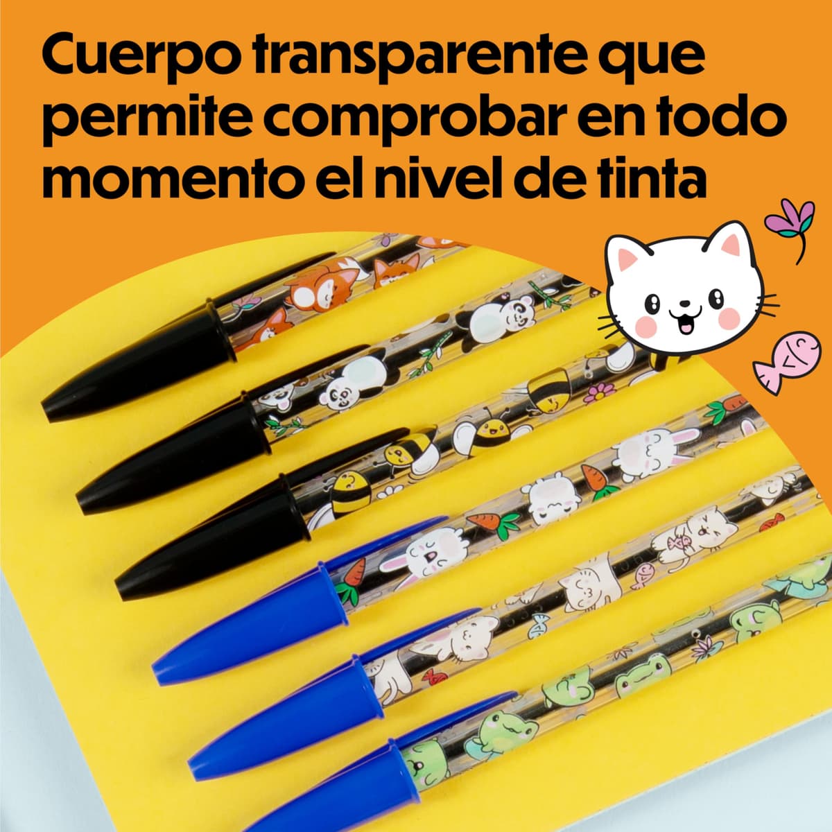 BIC Cristal Decors Kawaii Bolígrafos de Punta Media (1,00 mm), Tinta Azul y Negra - Diseños Kawaii Surtidos, Pack de 8 — view 5