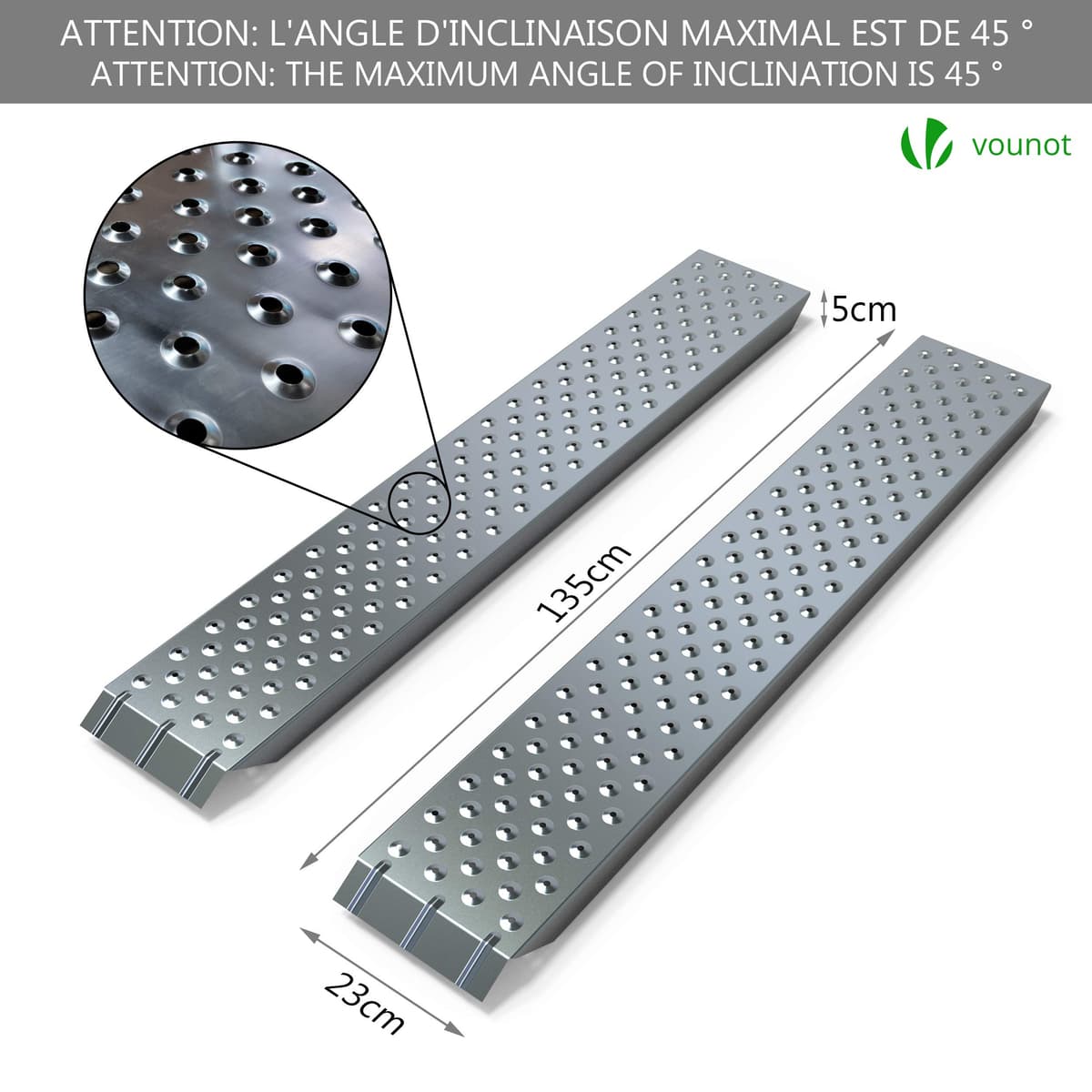 VOUNOT® 2X Rampa Carga de Acero Galvanizado para Moto, Remolque, Furgoneta, Quad, Motocross, 400 kg MAX, 135 x 23 cm — view 4