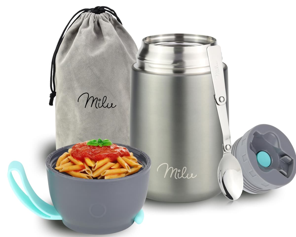 Milu Termo para Comida 450 ml Taza Aislada, Botella de Acero Inoxidable Aislada Alimentos, Beber y sopa de los niños de adultos Térmico (450ml/Verde Azul) — view 14