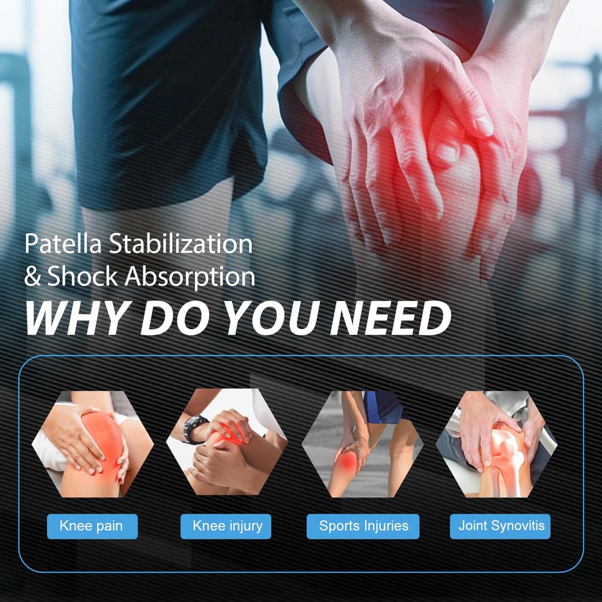 Pack de 2 Rodilleras, Antideslizante Rodilleras Crossfit, Aliviar el Dolor Articular, Knee Brace, Transpirable Rodillera para Gym, Voleibol, Baloncesto, Correr, Bicicleta, Unisex (Línea Azul-XL) — view 4