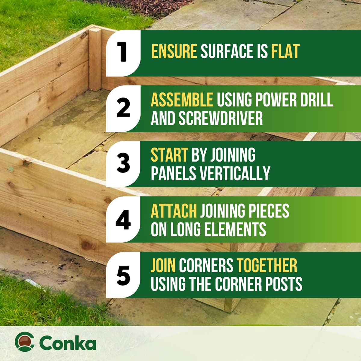 Conka Garden - Wooden Raised Bed Kit - Large Garden Planters for Vegetables, Herbs, Flowers – Start Growing Plants Earlier & Better - Durable & Resistant FSC Treated Timber 120cm L x 240cm W x 30cm H — view 4