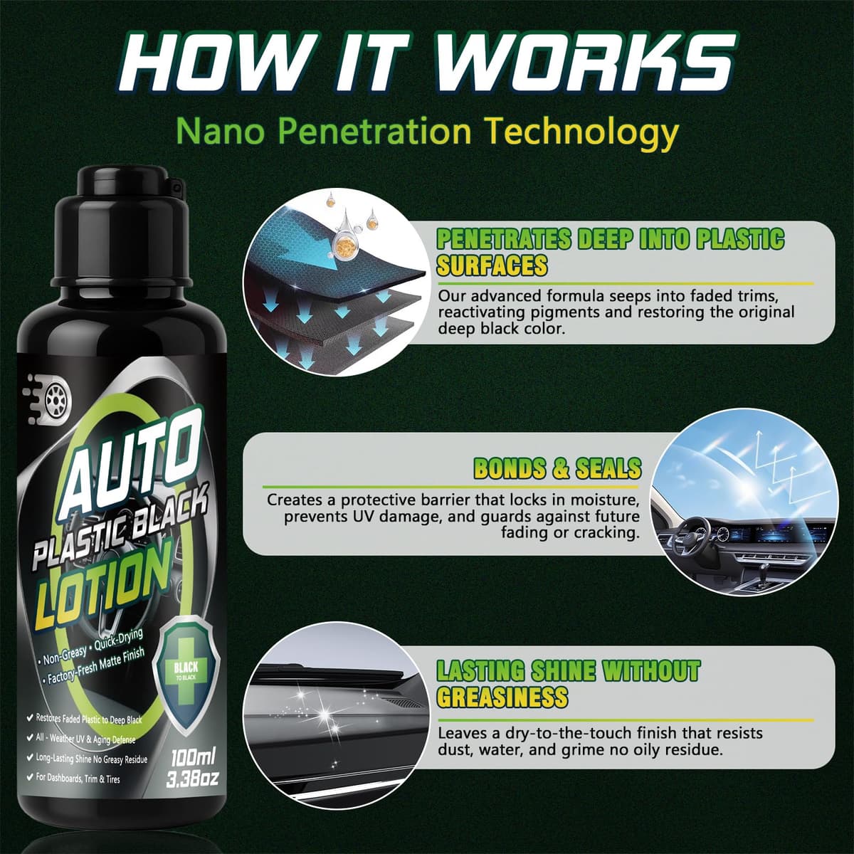 Back to Black Trim Restorer, Car Plastic Restorer Black for Interior & Exterior, Revives Faded Trim with Deep Black Finish, Prevents Aging & Cracking, Long-Lasting Shine (100ml) — view 5