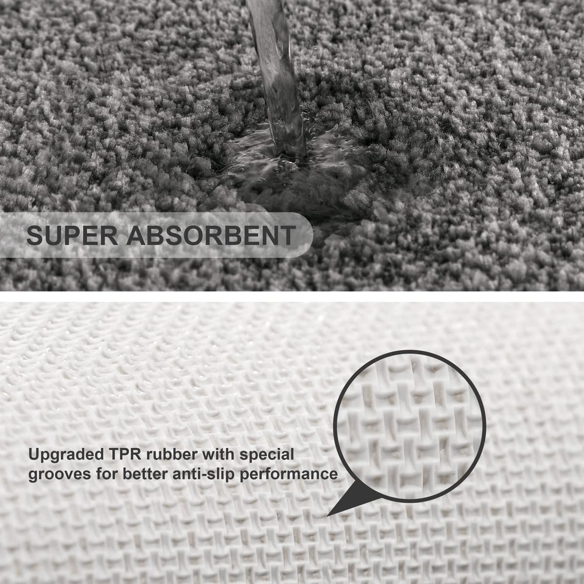 Non Slip Bath Mat Thickened Bath Rug for Bathroom Absorbent Ultra Soft Bathroom Mat Rug Fluffy Microfiber Bedside Rug Carpet Floor Mat, Quick-drying, Machine Washable - 40 x 60cm (Dark Gray) — view 4