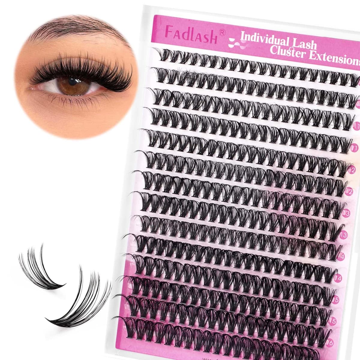 FADLASH 280pcs Extensiones Pestañas Postizas Individuales 40D Cluster Lashes 0.07mm Rizo D Mix 8-16mm Volumen Ruso Pestañas Racimo — view 9