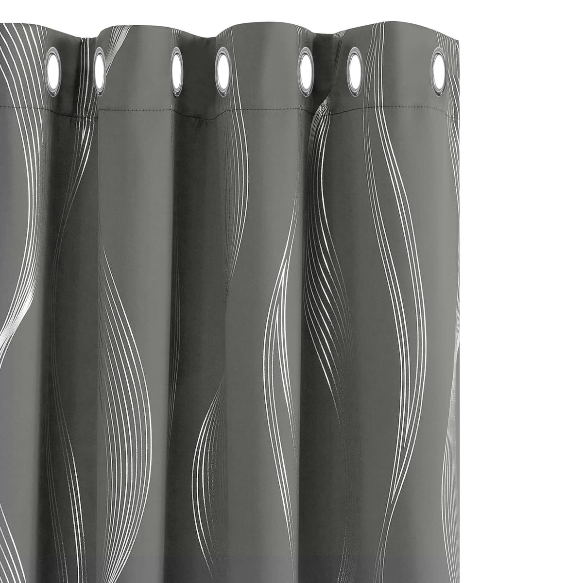 Deconovo Grey Blackout Curtains for Living Room 72 Drop Silver Wave Line Foil Printed Blackout Curtains Thermal Insulated Curtains Eyelet Curtains for Baby Nursery 46 x 72 Inch Light Grey Two Panels — view 46