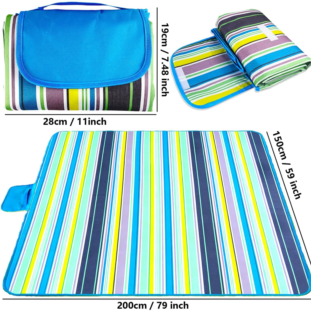 Waterproof Picnic Blanket 200x150cm, Foldable Picnic Rug with Sandproof & Slip-Resistant PVC Backing, Washable Outdoor Beach & Camping Mat with Carry Handle for Garden, Park & Family Outings — view 2