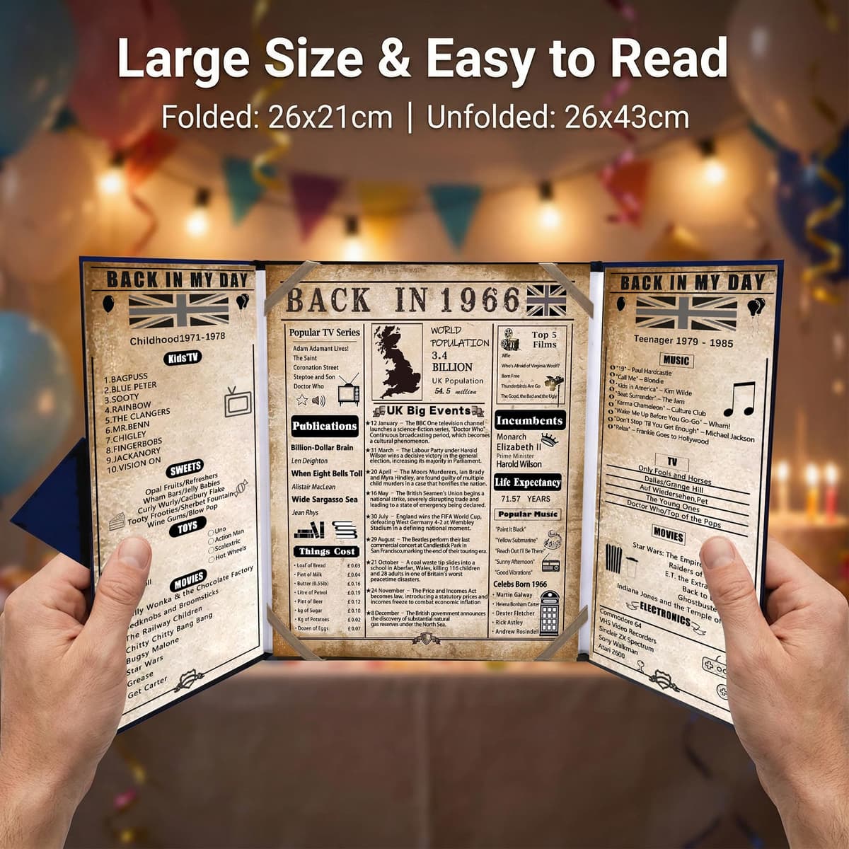 back in 1966 60th Birthday Gifts for Men - Large 60th birthday Card for Dad,Husband - 60 Year Old Blue Decorations Male - Tri-Fold Greeting Card - Perfect 1966 Poster Gift Ideas — view 6