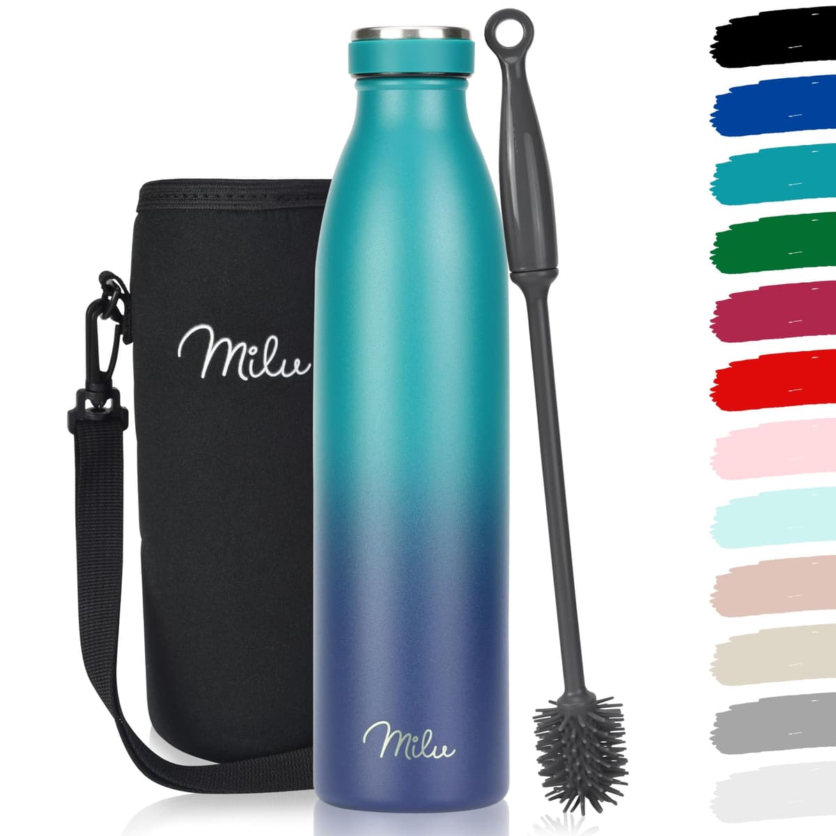 Milu Stainless Steel Drinking Bottle 1500 ml - Insulated Thermo Flask for Water - Leak Proof, Insulated and Double Walled, Carbonated (Granite Navy Blue, 1,5L) — view 36