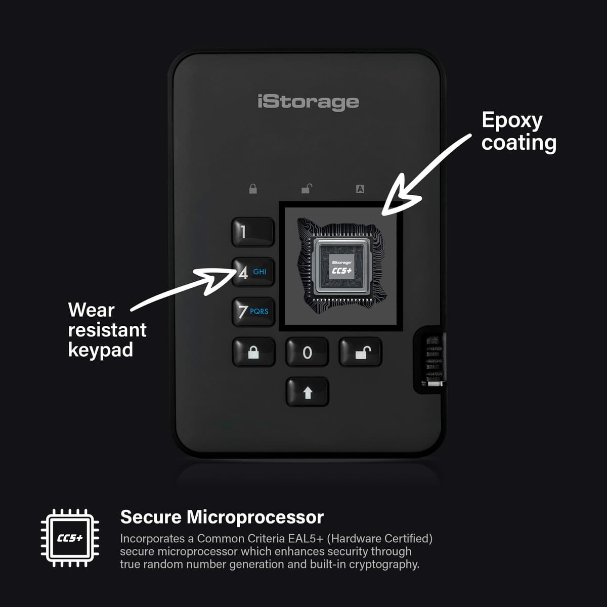 iStorage diskAshur2 SSD 128GB Black - Secure Portable Solid State Drive - Password Protected - Dustproof & Waterproof - Hardware Encryption — view 4