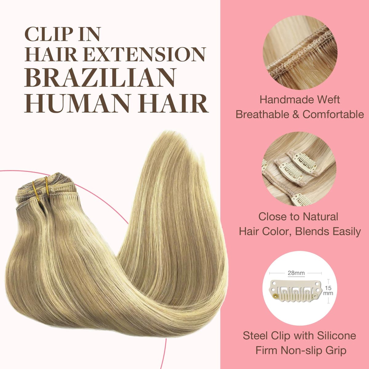 GOO GOO Clip in Hair Extensions Human Hair, 18inch 150g 9Pcs, #2 Dark Brown, Hair extensions for women, Human Hair Extensions Clip in — view 164